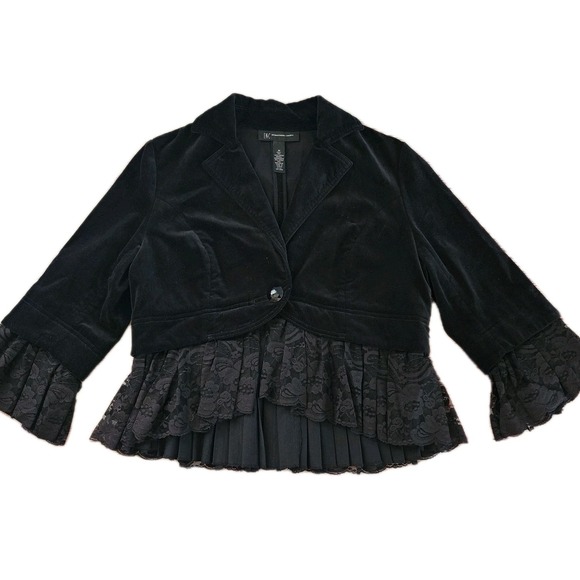 INC Jacket Blazer‎ M Black Velvet Lace Ruffle Gothic Victorian Steampunk Witchy - Picture 1 of 13